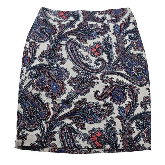 Ann Taylor 2P 2 PETITE Straight Skirt Zippered Back Black, Pink, White Paisley - Picture 1 of 8